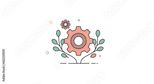 Abstract gears and leaves representing ecology concept with minimalist design