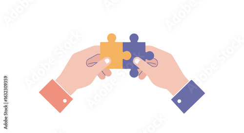 Two hands holding puzzle pieces symbolizing teamwork and cooperation