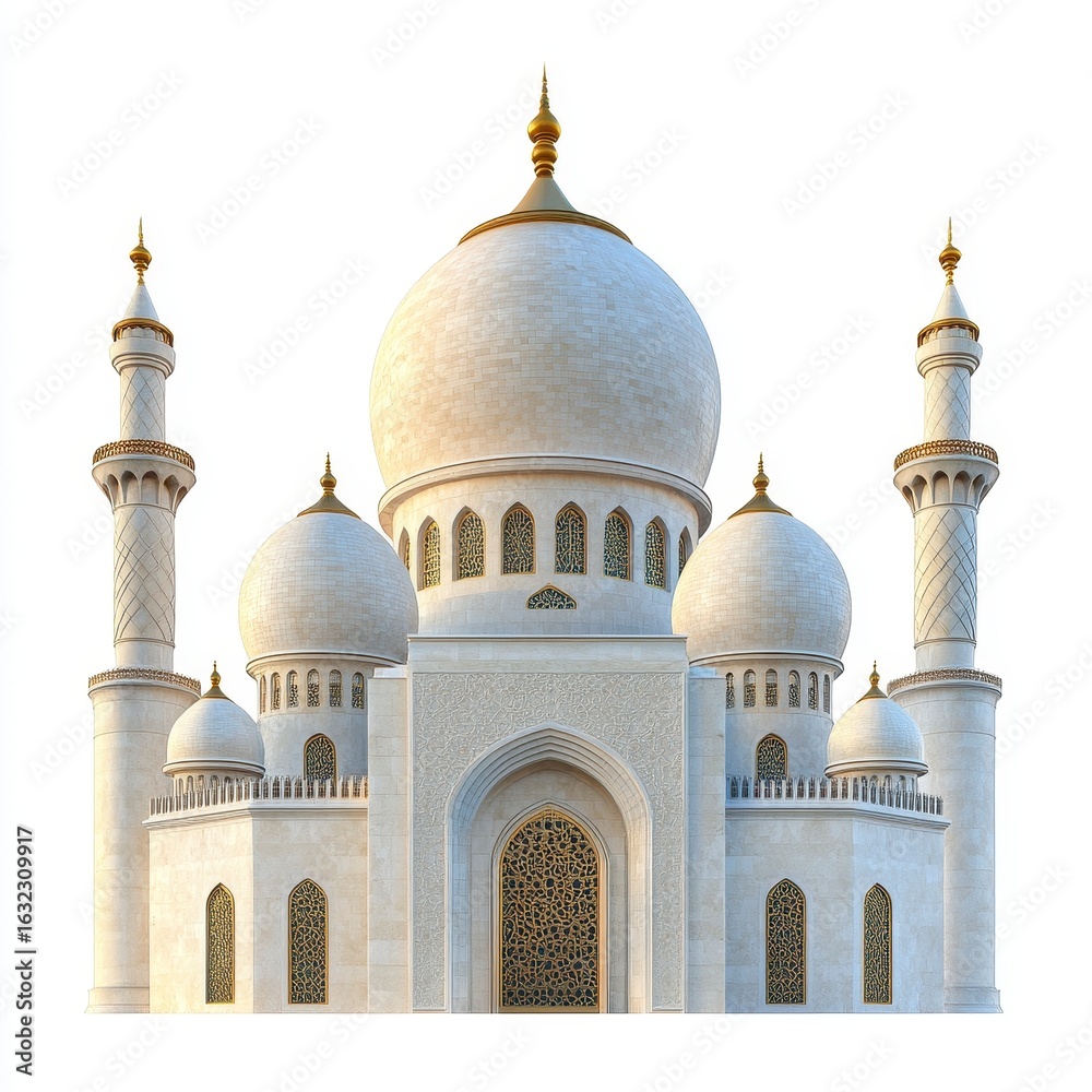 Obraz premium Grand White Mosque with Golden Accents and Slender Minarets