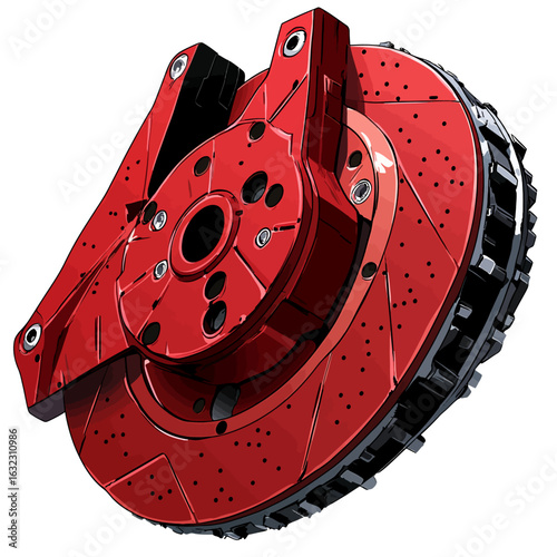 Red brake disc isolated 