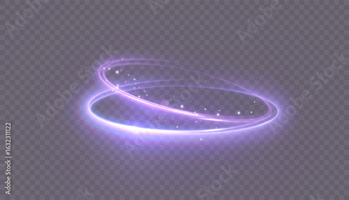 Purple glow effect with glitter magic energy. Magical design for fairy tale illustration. Vortex trail effect. Vector