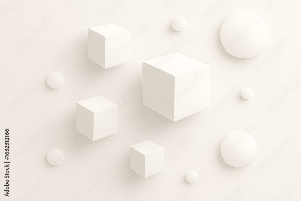 Fototapeta premium Minimal 3D White Geometric Cubes on Smooth Background