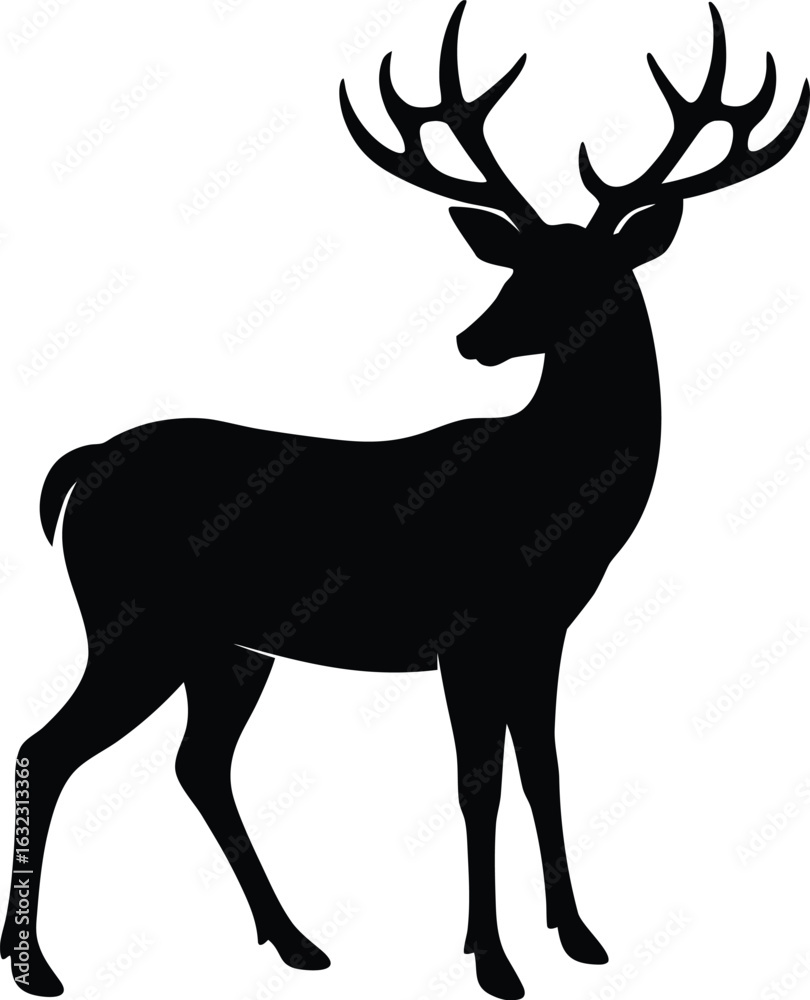 Fototapeta premium Black silhouette of a majestic deer with large antlers