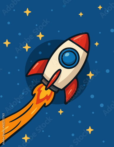 Colorful Cartoon Rocket Ship Vector –Kids Space Adventure Clipart