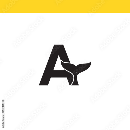 Letter A with a Subtle Whale Tail in Minimalist Design, Emblem of Marine Life