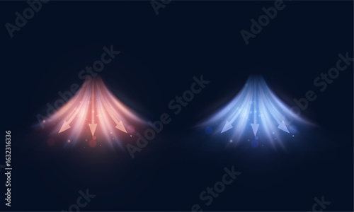 Effects of warm and cold wind downdraft. Suitable for air conditioning, ventilation, refrigeration and climate control system illustrations.