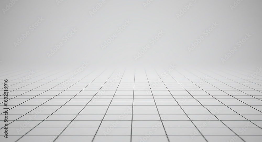 Fototapeta premium Clean White Grid Floor Perspective with Soft Light and Subtle Shadows