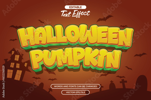 Halloween pumpkin editable text effect with bat decoration