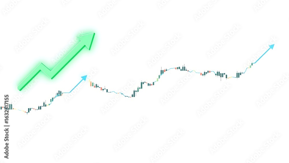 Naklejka premium 3d stock market business chart with a financial arrow showing progress and success