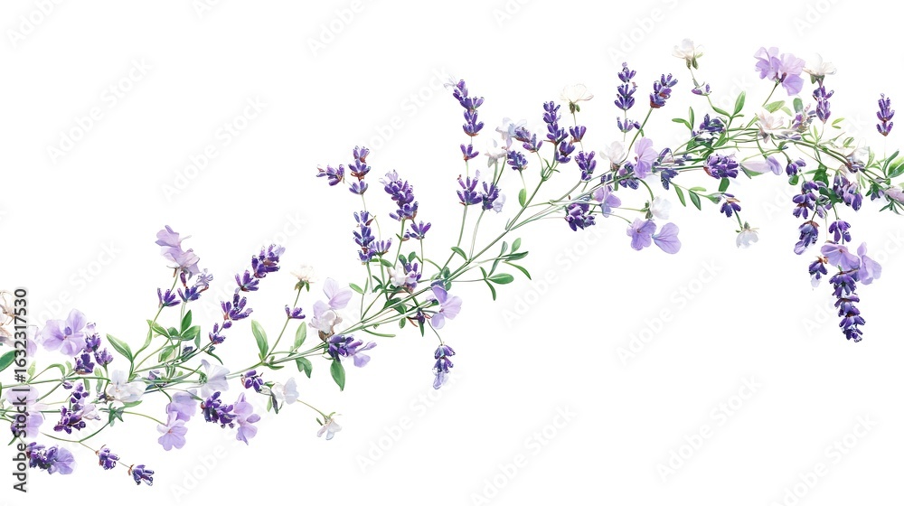 Naklejka premium Delicate lavender and violet floral arrangement studio setting botanical art minimalist style close-up view nature inspiration