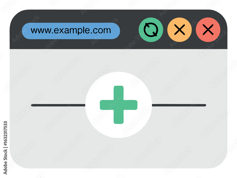 Fototapeta premium Web Browser Window with Refresh and Close Buttons and a Plus Symbol internet online
