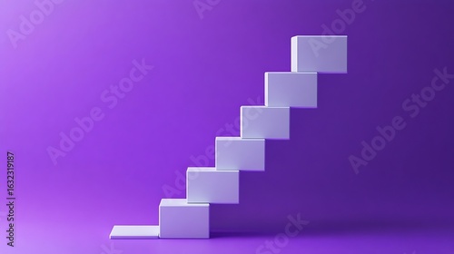 White Cubes Form Steps on Purple Background Minimalist Abstract Design for Web and Print