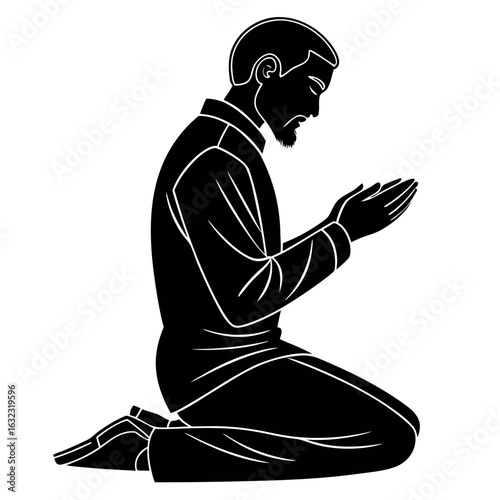 Muslim Prayer Silhouette Vector | Islamic Worship Pose