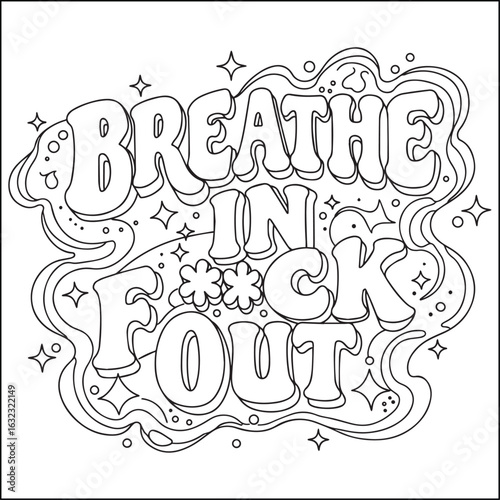 Groovy swear words. Bold and easy coloring pages for adults.