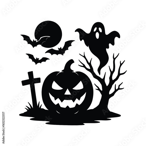 halloween pumpkin and bats