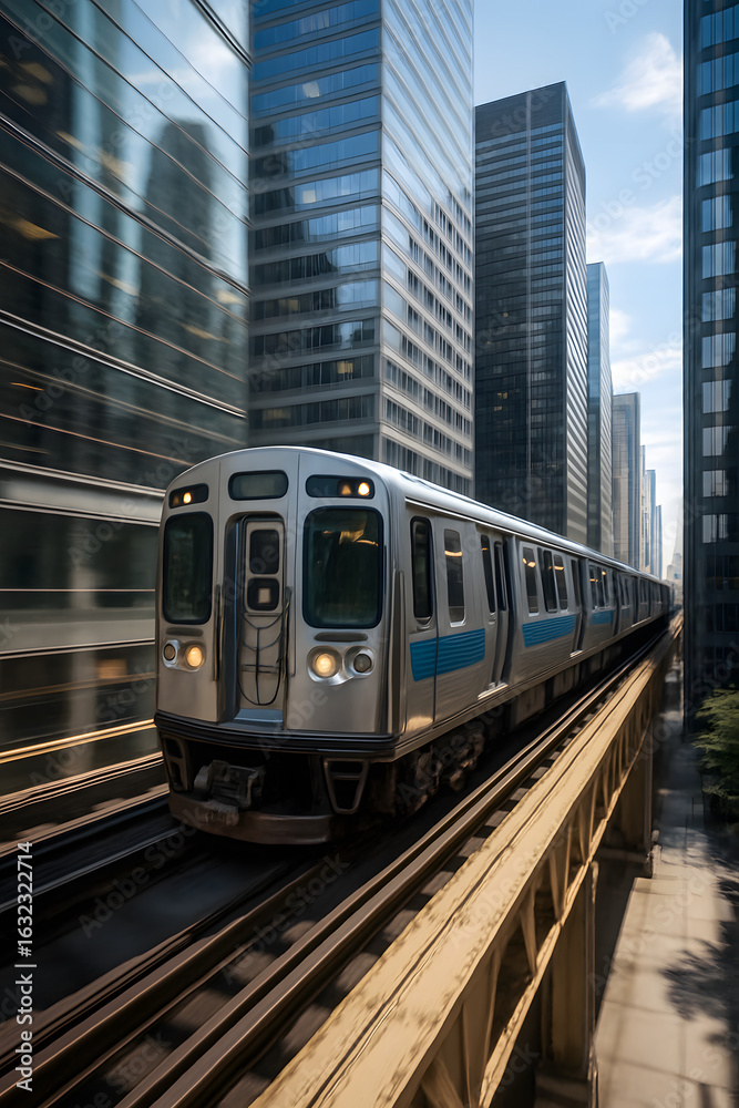 Naklejka premium Train Through Skyscrapers