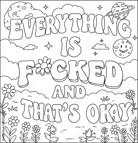 Groovy swear words. Bold and easy coloring pages for adults.