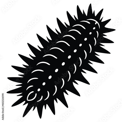Black silhouette of a spiky sea cucumber creature echinoderm marine life