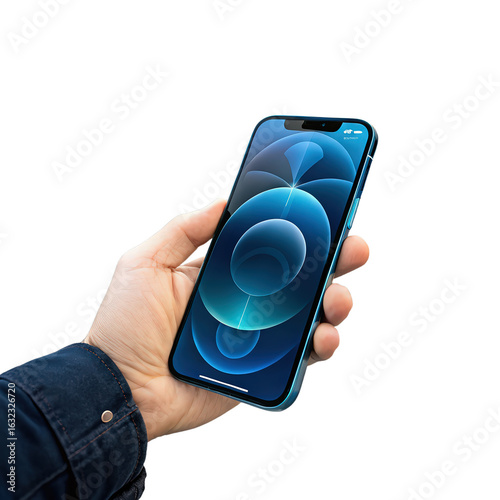 iPhone 12 Pro and Pro Max mockup background and screen in Pacific Blue color png smartphone design png isolated image png mobile device mockup png transparent background png technology showcase png