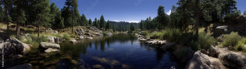 Obraz premium Serene nature panorama forest lake hdr 360°