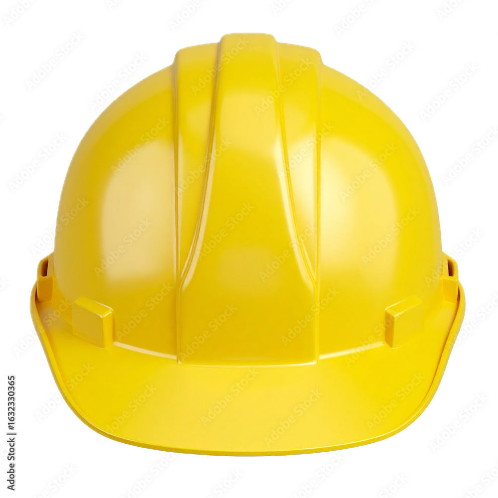 Fototapeta premium Construction safety helmet for worker 3d render icon. Yellow builder, engineer or contractor protection hard hat, miner cap.