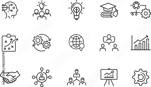  workshop icon set.Conceptual Icons Representing Business Strategy And Development Processes new 2025 trendy