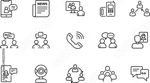  communication icon set .Visualizing Digital Communication and Collaboration Tools for Business and Personal Use new 2025 trendy