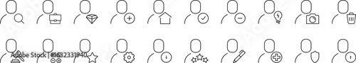 Collection of Icons of User with Various Items Drawn with Thin Line for Graphics, Cards, Web Sites, Apps