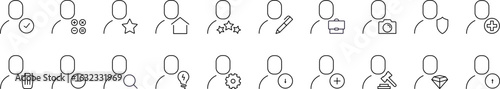 Collection of Signs of User with Various Items Drawn with Thin Line for Graphics, Cards, Web Sites, Apps