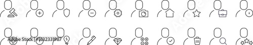 Collection of Icons of User with Various Items Drawn with Thin Line for Graphics, Cards, Web Sites, Apps