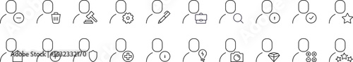 Collection of Outline Signs of User with Various Items Drawn with Thin Line for Graphics, Cards, Web Sites, Apps