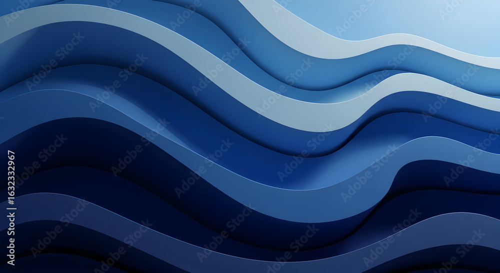 Obraz premium Serene Undulating Layers of Abstract Blue Waves with Soft Light and Shadow.