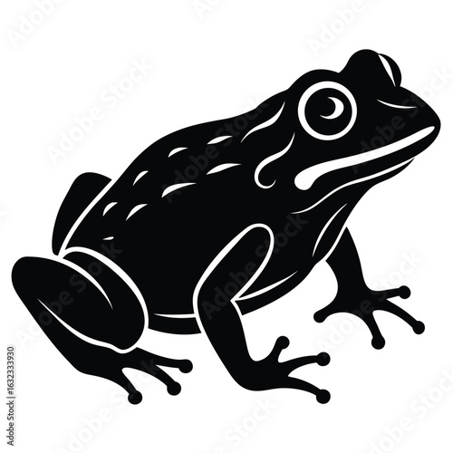 Black stylized frog with white markings on white background black and white amphibian