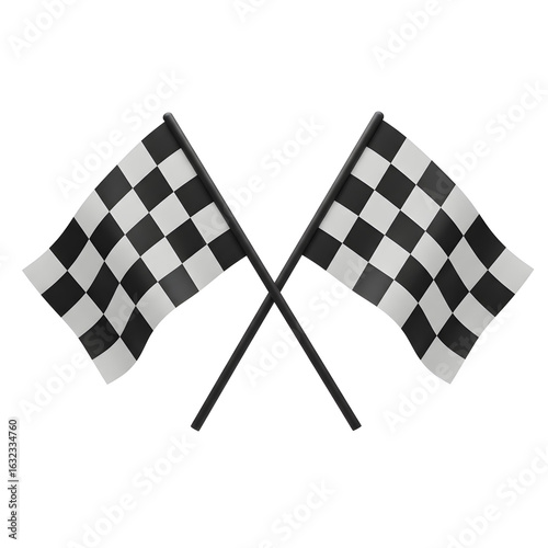 Two Crossed Checkered Flags on Transparent Background Representing a Race Finish