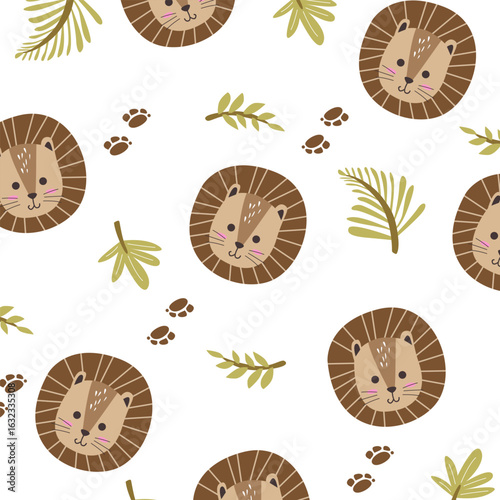 savana animal lion cute cartoon seamless pattern design for fullprint fabric kids apparel