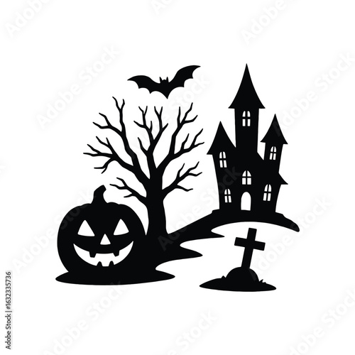 halloween pumpkin and haunted house