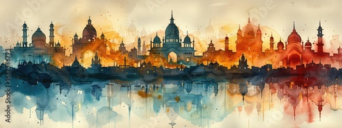 watercolor Colorful watercolor painting of lucknow skyline in india 