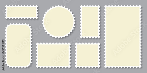 Postage stamp template collection. Empty Postage Stamp. Jagged wavy edge forms. Modern and Vintage Styles vector illustrator.