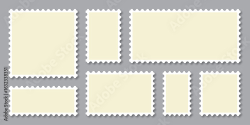 Postage stamp template collection. Empty Postage Stamp. Jagged wavy edge forms. Modern and Vintage Styles vector illustrator.