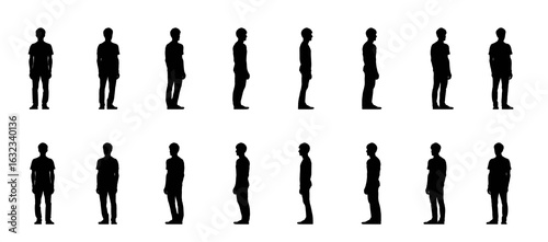 Person silhouette, different angles, transparent background