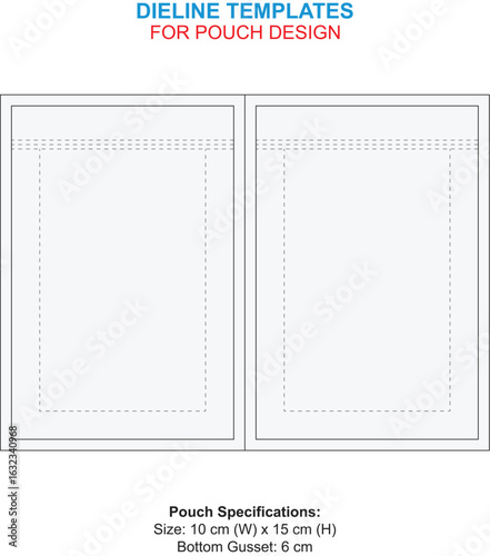 Dieline Template for Pouch Design with Dimensions and Bottom Gusset Detail Package Design Template Blueprint