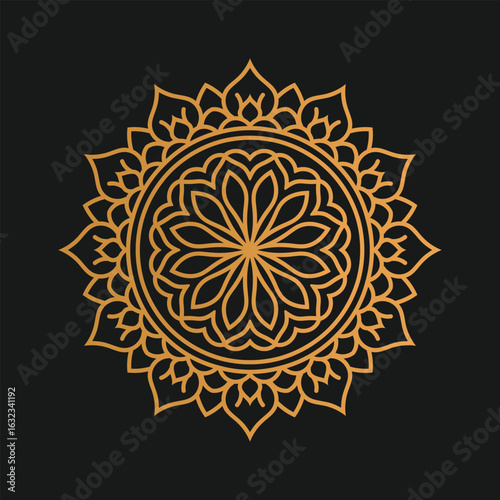 Elegant Golden Mandala Design on Black Background for Relaxation and Spiritual Concepts Illustration