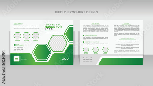 Modern Green Real Estate Bifold Brochure Design for Property Sales and Marketing Initiatives with Clean Lines and Professional Layout