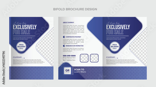 Modern Bifold Brochure Design for Real Estate with Exclusively For Sale Text and Blue Color Scheme