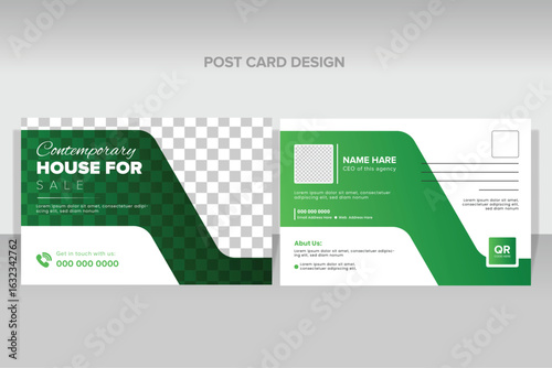 Modern Real Estate Postcard Design for Marketing and Advertising Your Property Listings with Green Accents and Placeholders