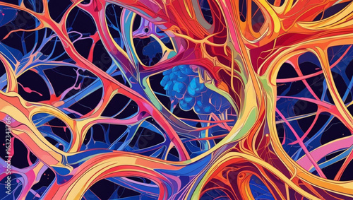 Abstract visualization of a neural network or biological system