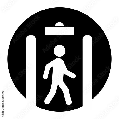Security Checkpoint A simple illustration showing a person walking through a security checkpoint, conveying the ideas of safety, protection, and surveillance.