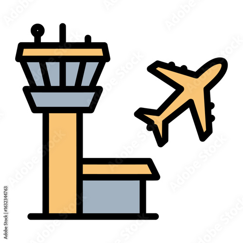 Airport Operations Illustration captures a simplified view of the dynamic interplay between an airport control tower and an airplane, offering a peek into the world of aviation management.