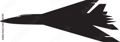 Black steel silhouette of a jet fighter on an isolated white background