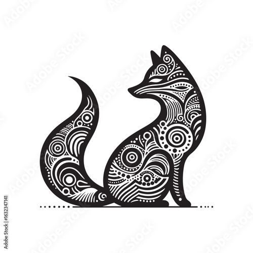 Boho Arctic Fox Silhouette with Tribal Feathers Crescent Moons and Decorative Dots for Cricut and Laser Cut Crafts